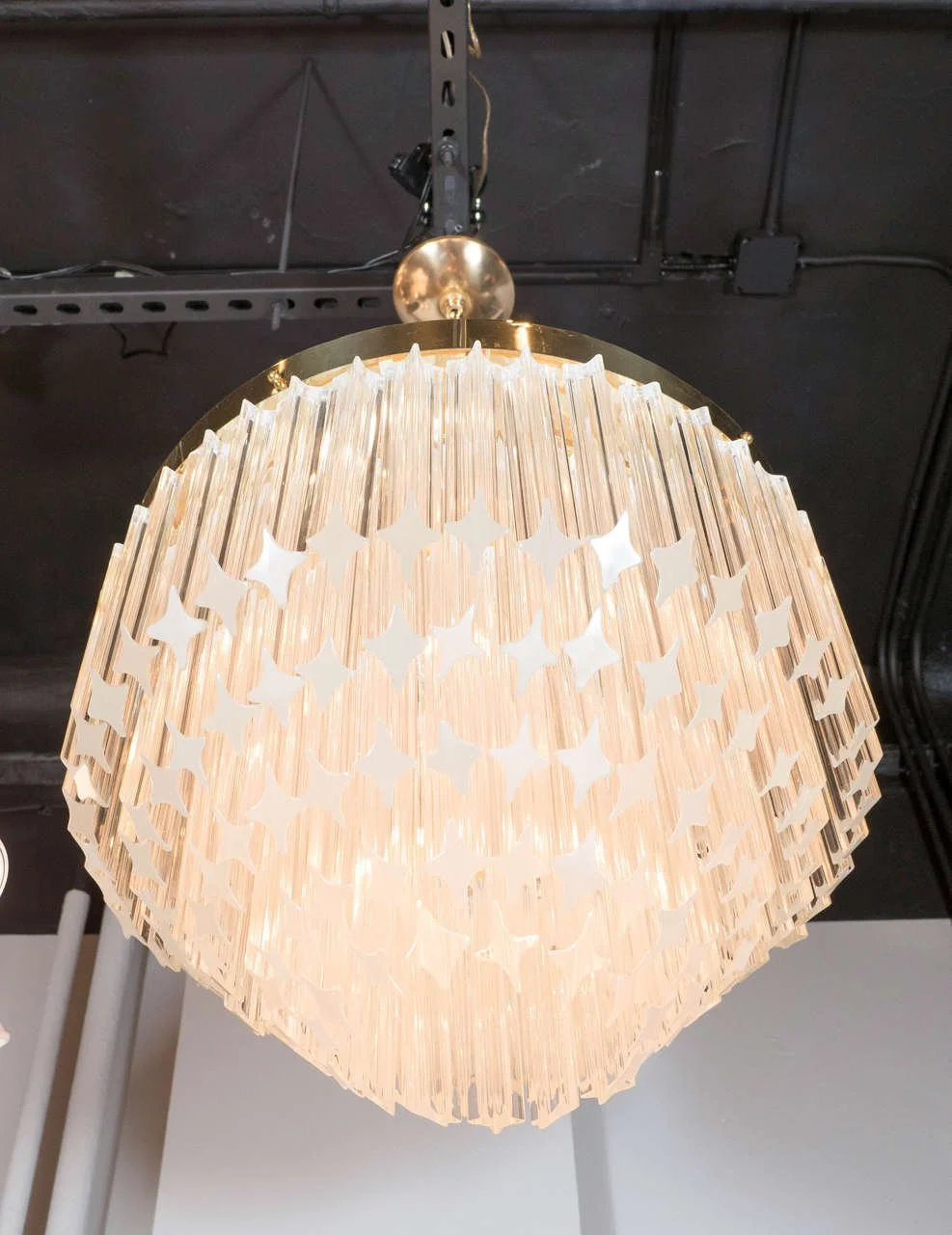 Mid-Century Modernist Cut Crystal Triedre Camer Chandelier